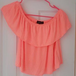 Size 4 Topshop Neon Off the Shoulder Cropped Top